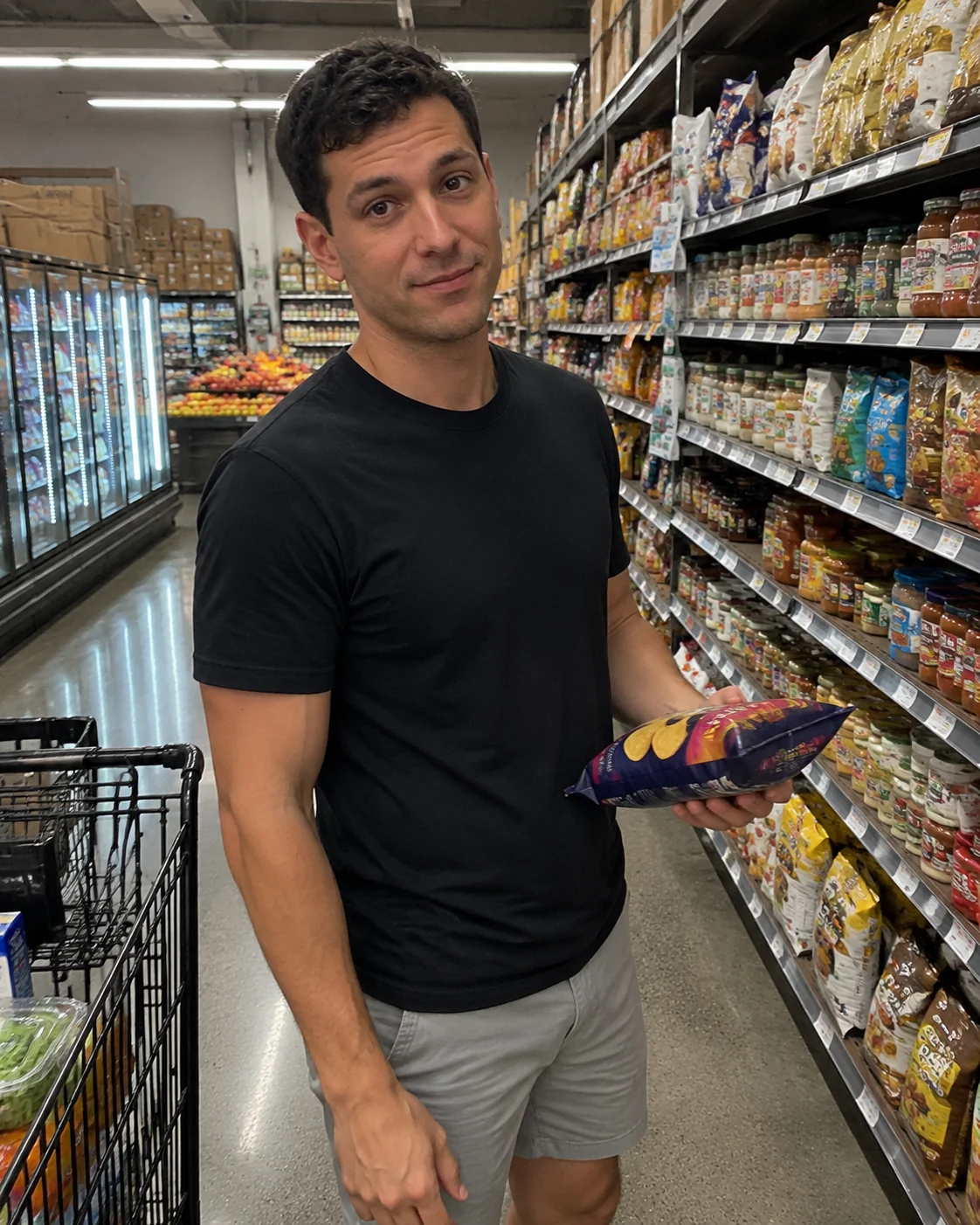 Grocery Aisle Grin male dating photo example